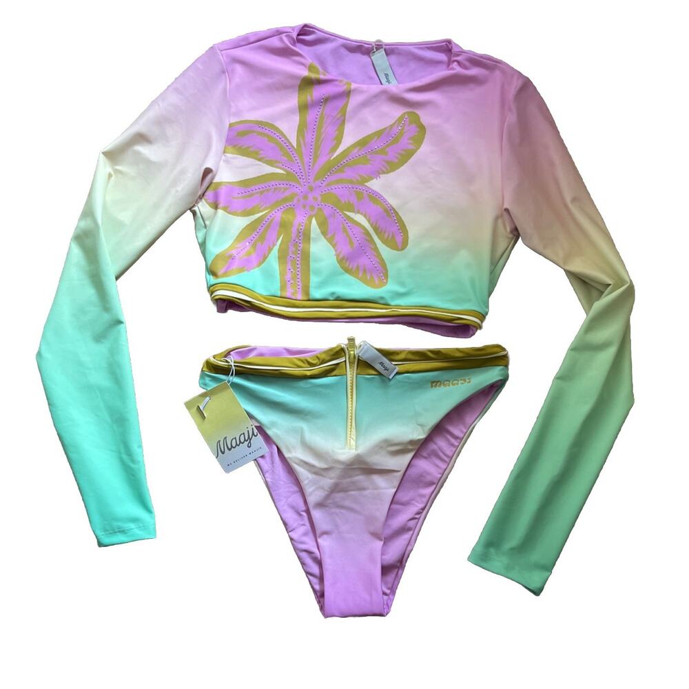 Maaji Pastel Ombre Long Sleeve Bikini Set in Lavender, Mint & Yellow